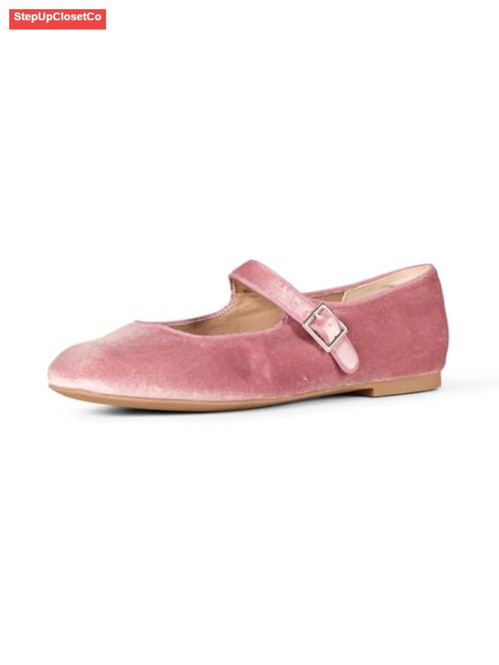 Women's Velvet Mary Jane Ballet Flats with Buckle Strap Square Toe